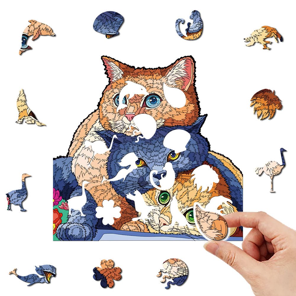 3 stacked cat original wooden puzzles - Unipuzzles