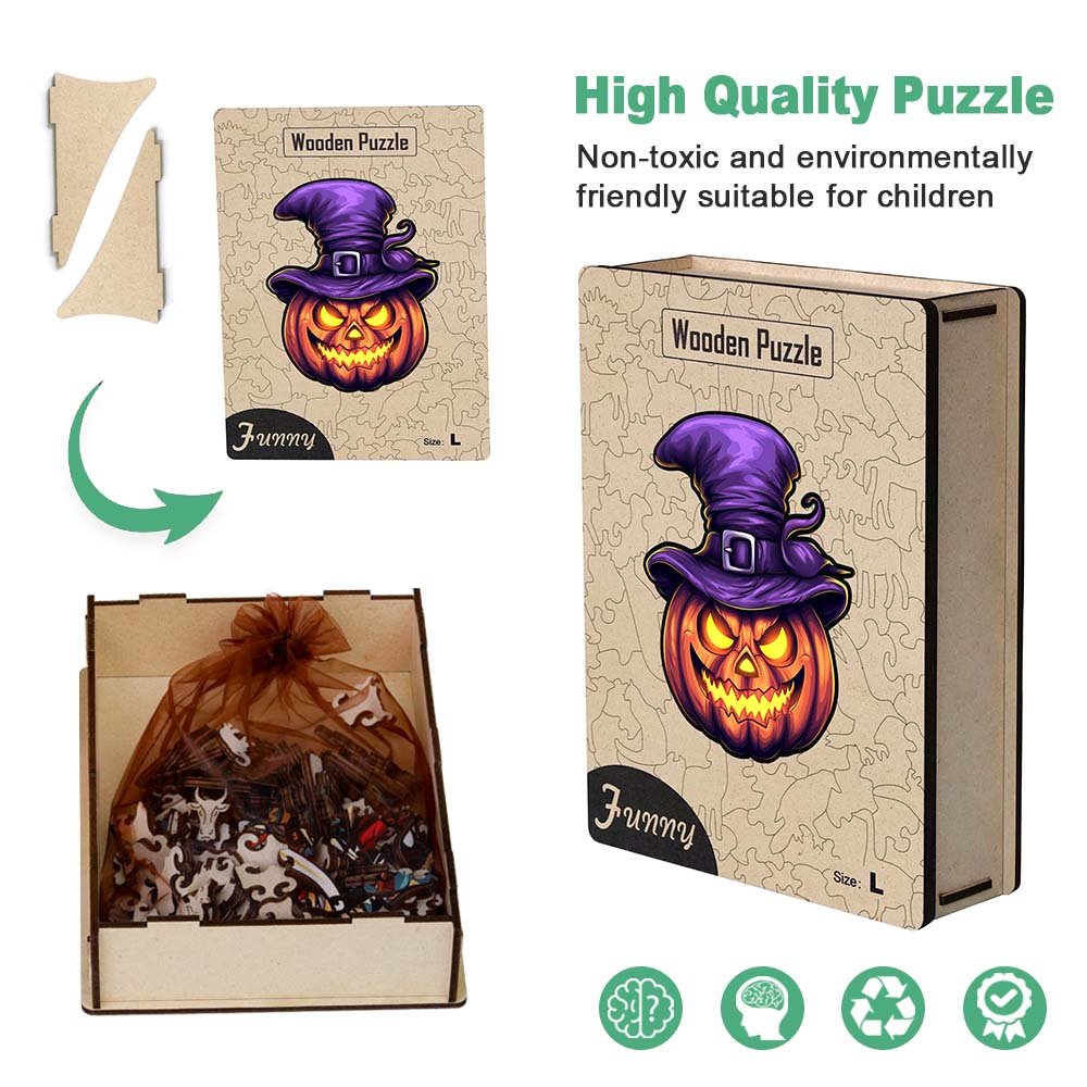 A jack-o '-lantern monster with a purple hat - Unipuzzles