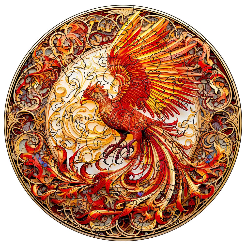 A phoenix wooden puzzle flying towards the sun - Unipuzzles