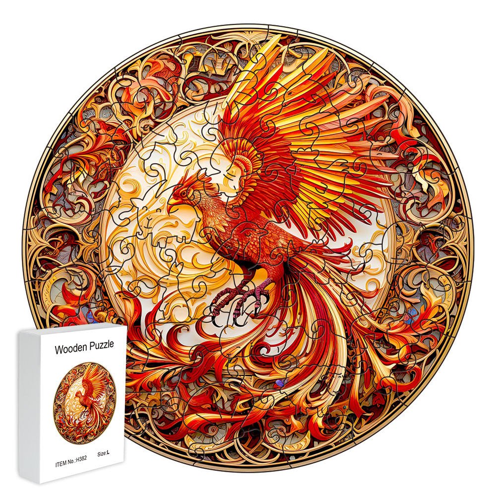 A phoenix wooden puzzle flying towards the sun - Unipuzzles