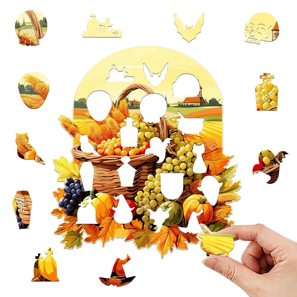 Autumn watercolor harvest Festival wooden puzzle - Unipuzzles
