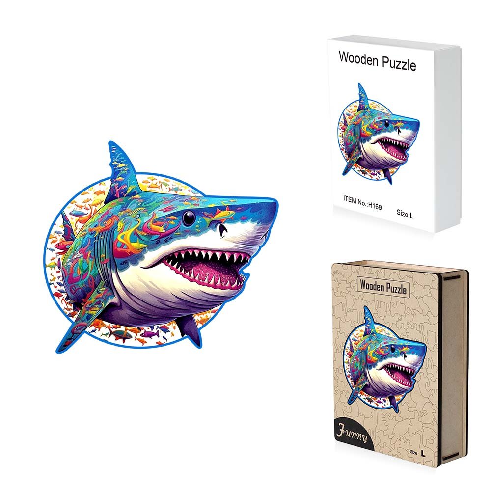 Blue and Purple Shark Wooden Puzzle Original Animal Figure - Unipuzzles