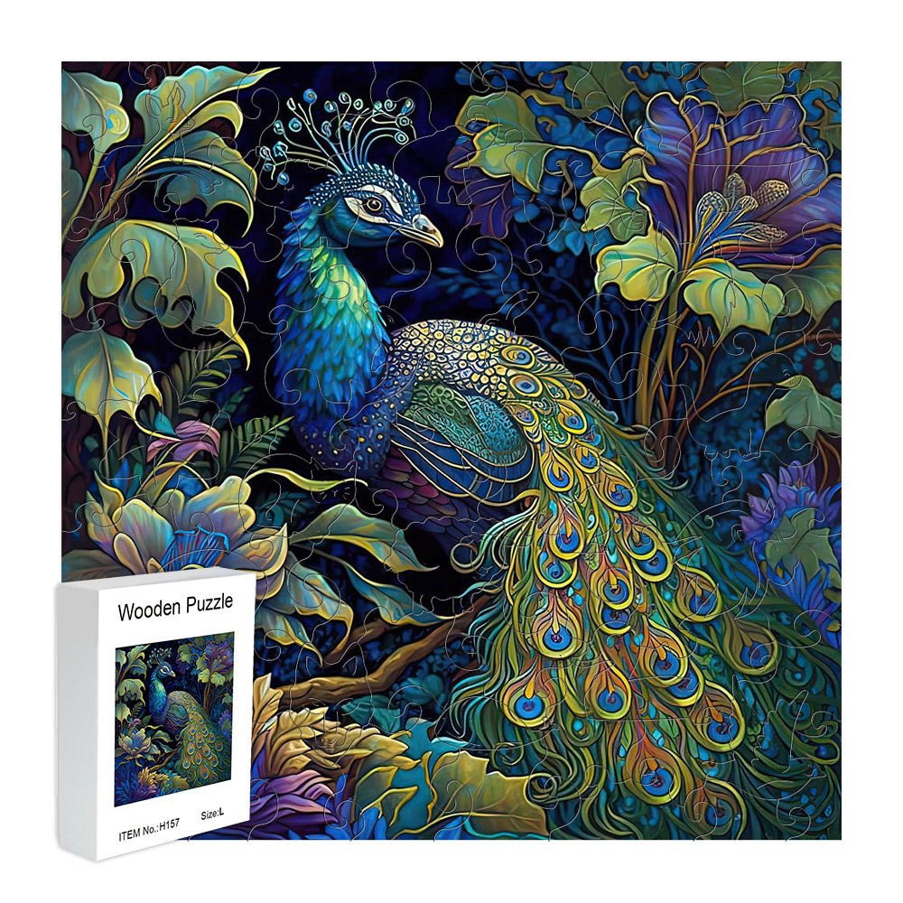 Blue Peacock Wooden Puzzle Original Animal Figure - Unipuzzles