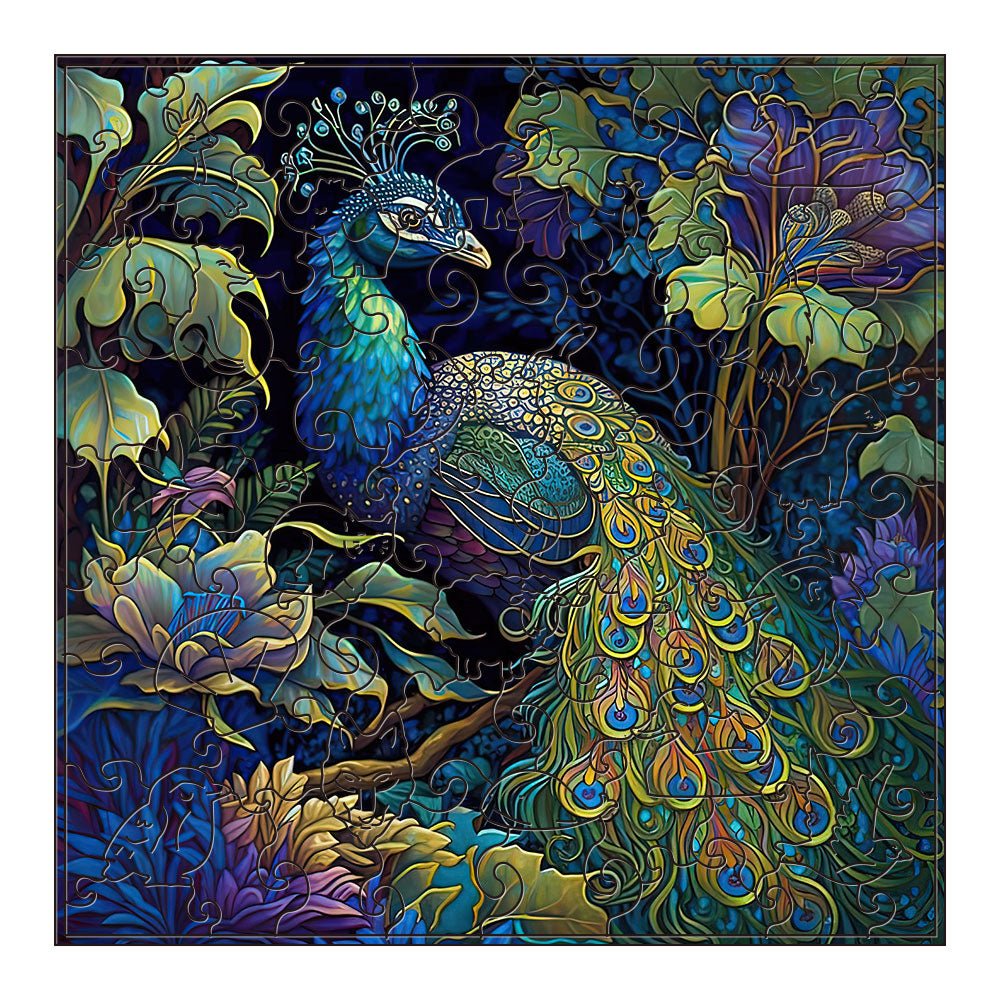 Blue Peacock Wooden Puzzle Original Animal Figure - Unipuzzles