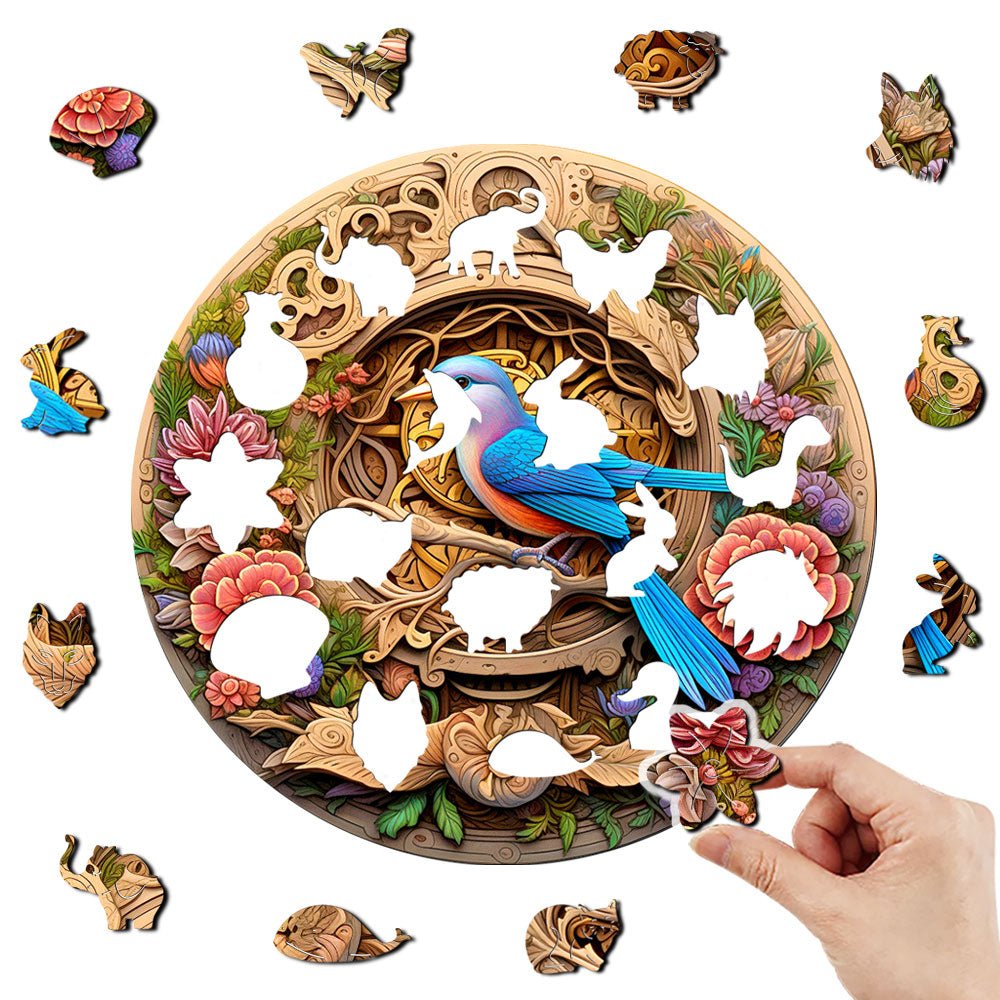 Blue Winged Bird Wooden Original Puzzle - Unipuzzles