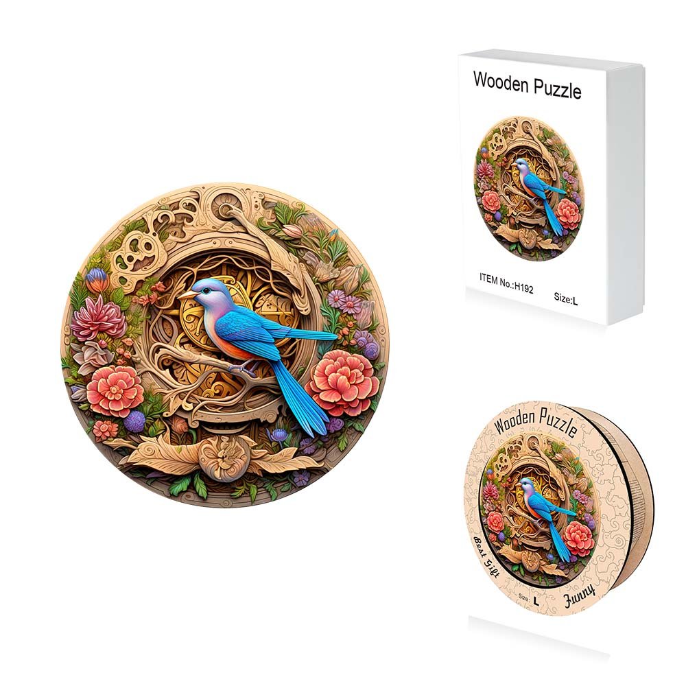 Blue Winged Bird Wooden Original Puzzle - Unipuzzles