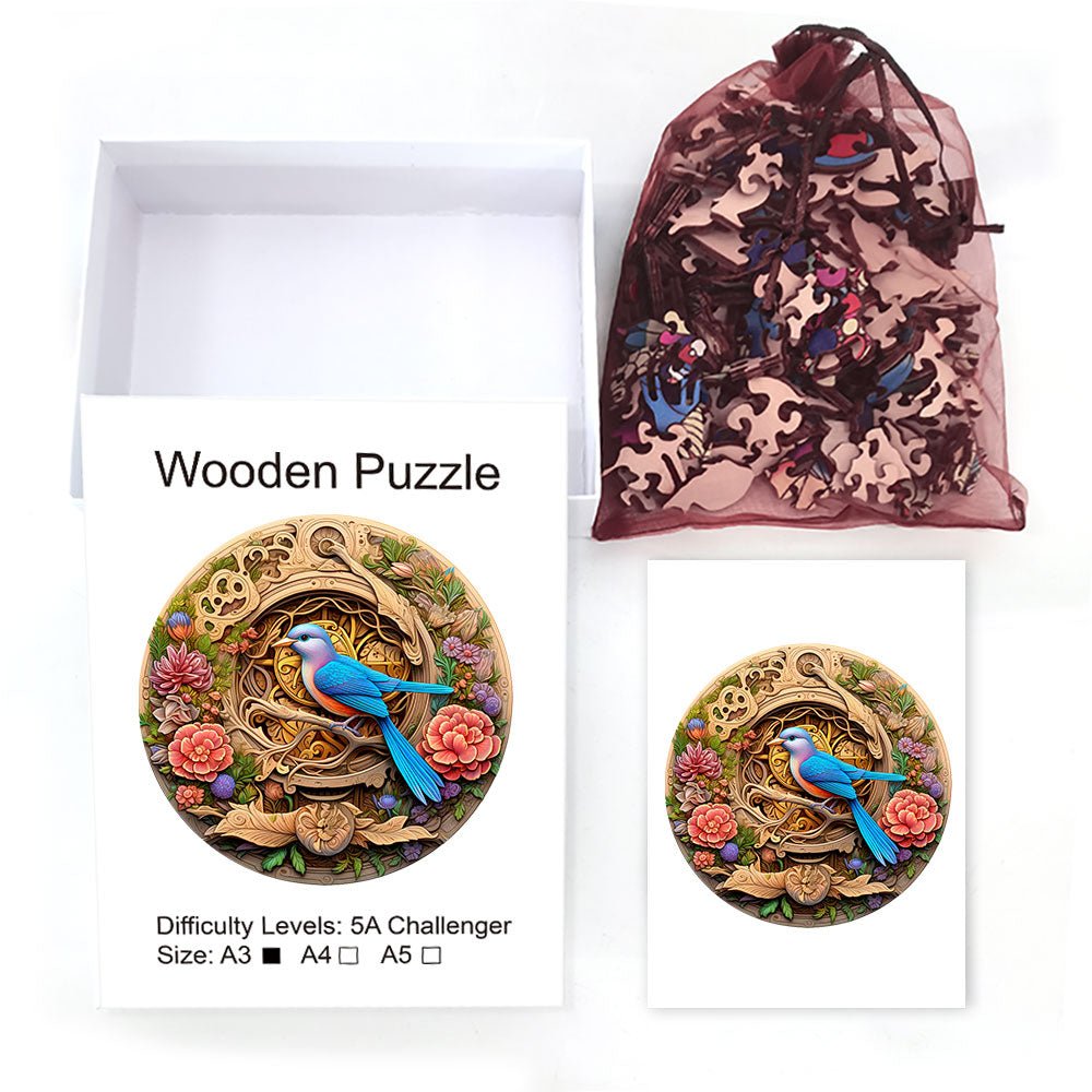 Blue Winged Bird Wooden Original Puzzle - Unipuzzles