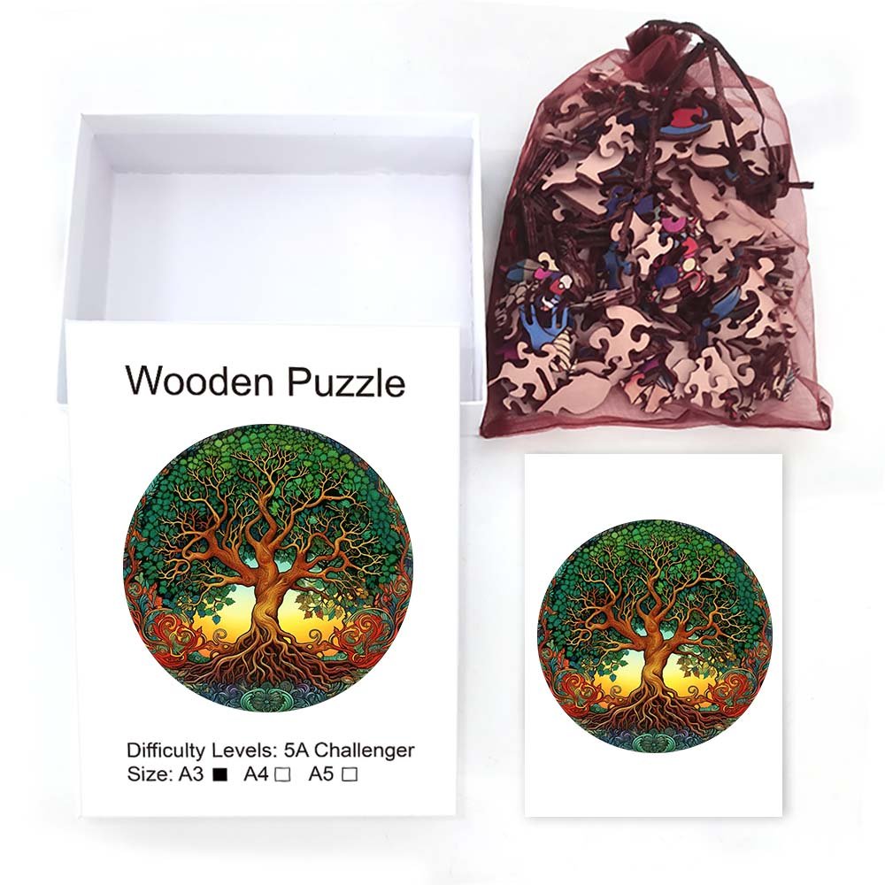 Brown and Green Trees Wooden Puzzle Original Animal Figure - Unipuzzles