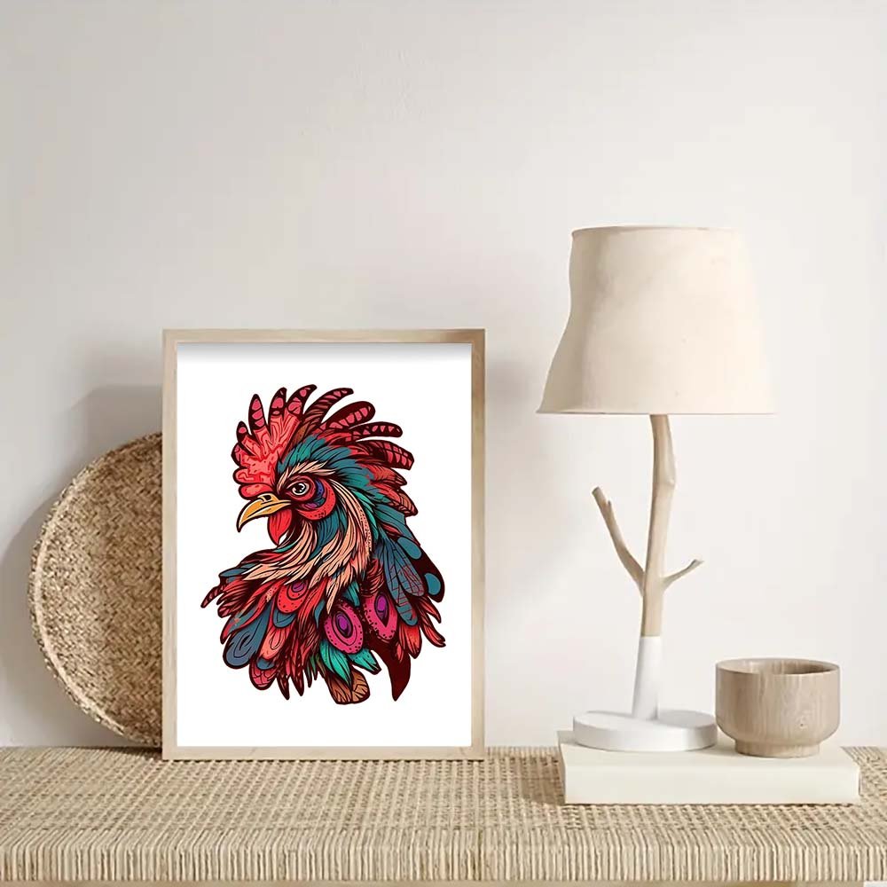 Burgundy Rooster Wooden Puzzle Original Animal Figure - Unipuzzles