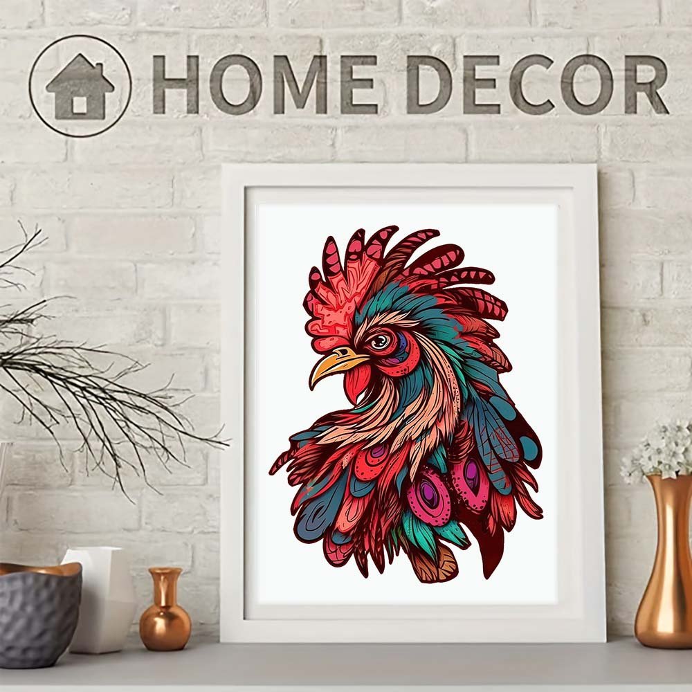 Burgundy Rooster Wooden Puzzle Original Animal Figure - Unipuzzles