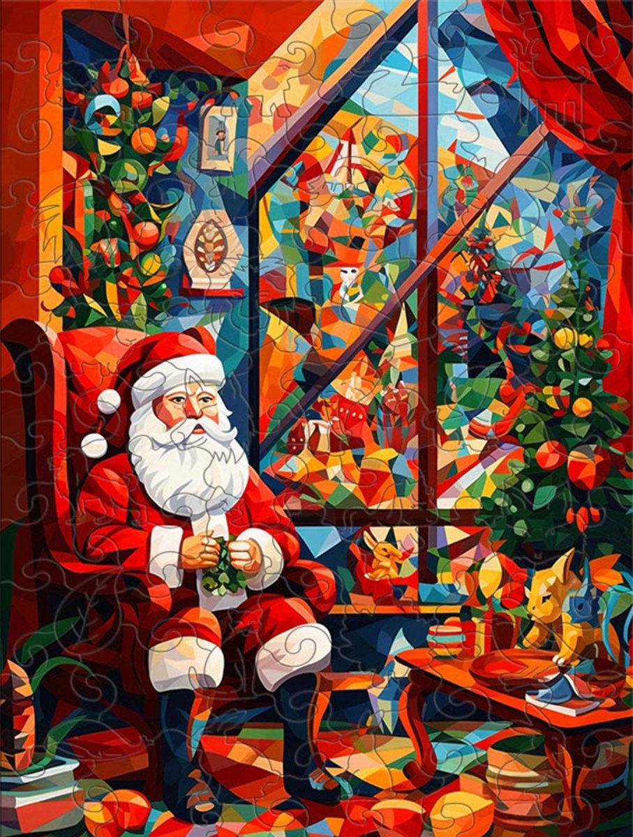 Cartoon Father Christmas Wooden Original Jigsaw Puzzle - Unipuzzles