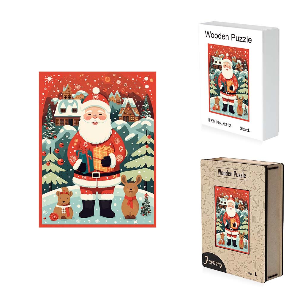 Cartoon Moose and Father Christmas Wooden Puzzle - Unipuzzles