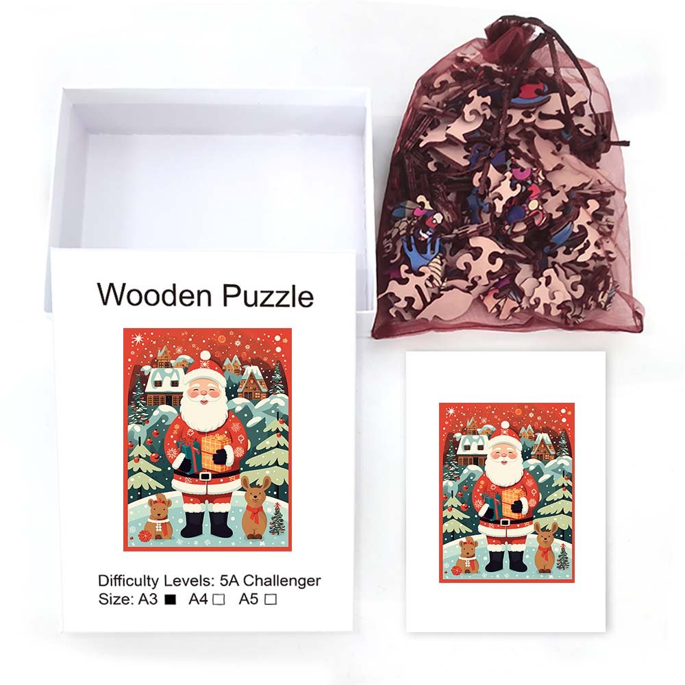 Cartoon Moose and Father Christmas Wooden Puzzle - Unipuzzles