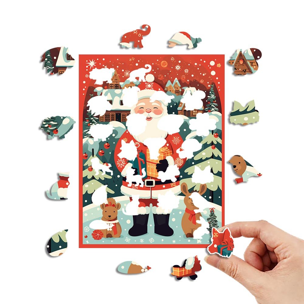 Cartoon Moose and Father Christmas Wooden Puzzle - Unipuzzles
