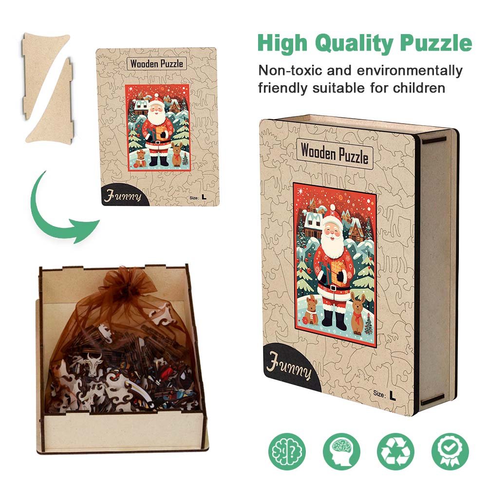 Cartoon Moose and Father Christmas Wooden Puzzle - Unipuzzles