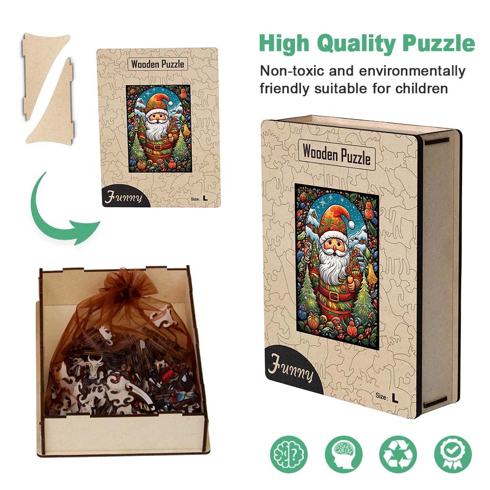 Cartoon Painted Father Christmas Wooden Puzzle - Unipuzzles