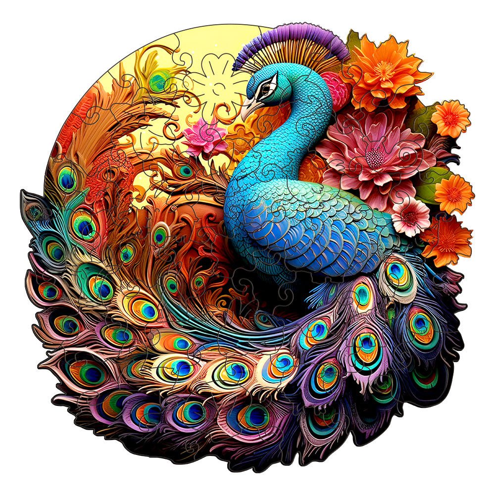 Cartoon watercolor blue peacock wooden puzzle - Unipuzzles