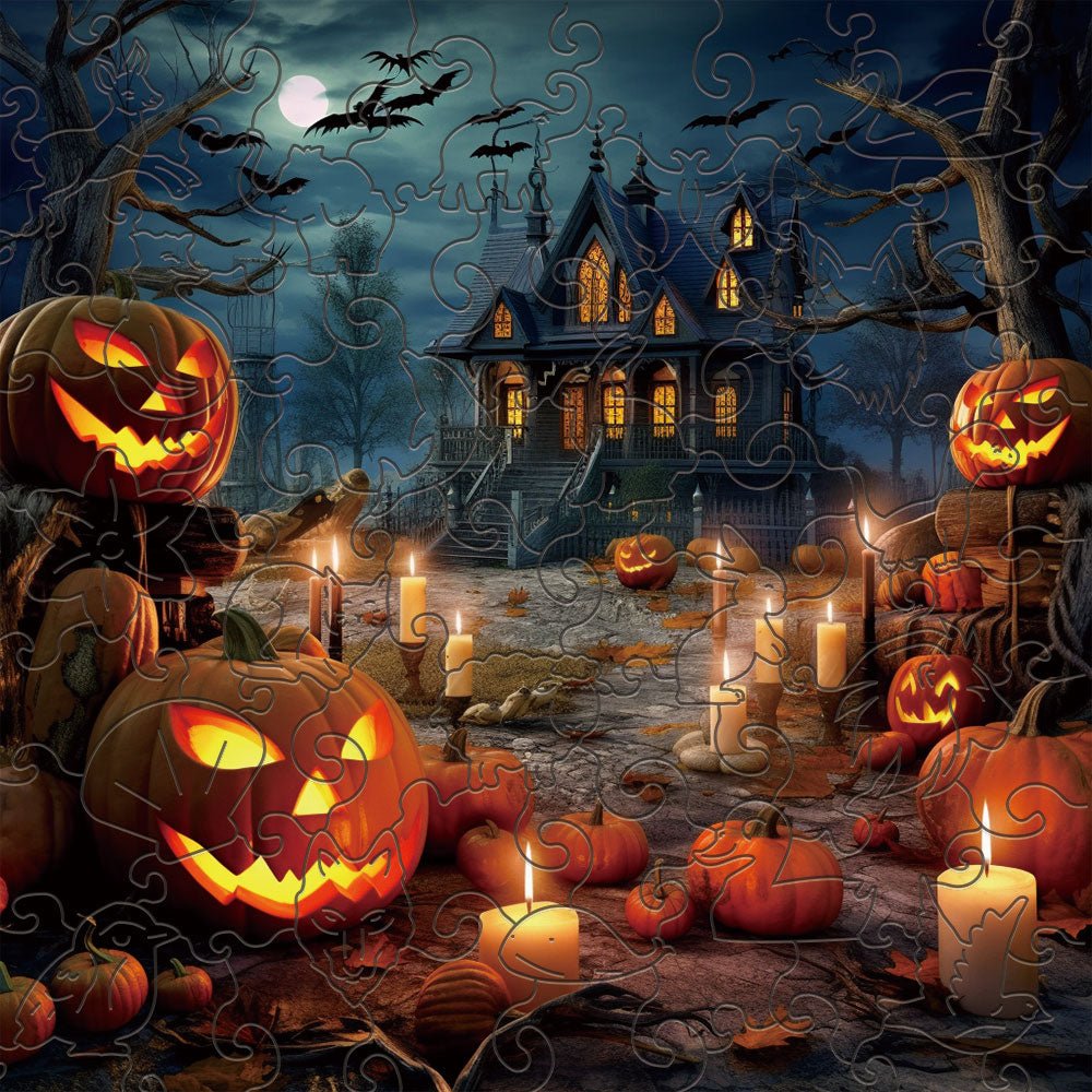 Castle and pumpkin monsters on Halloween night - Unipuzzles