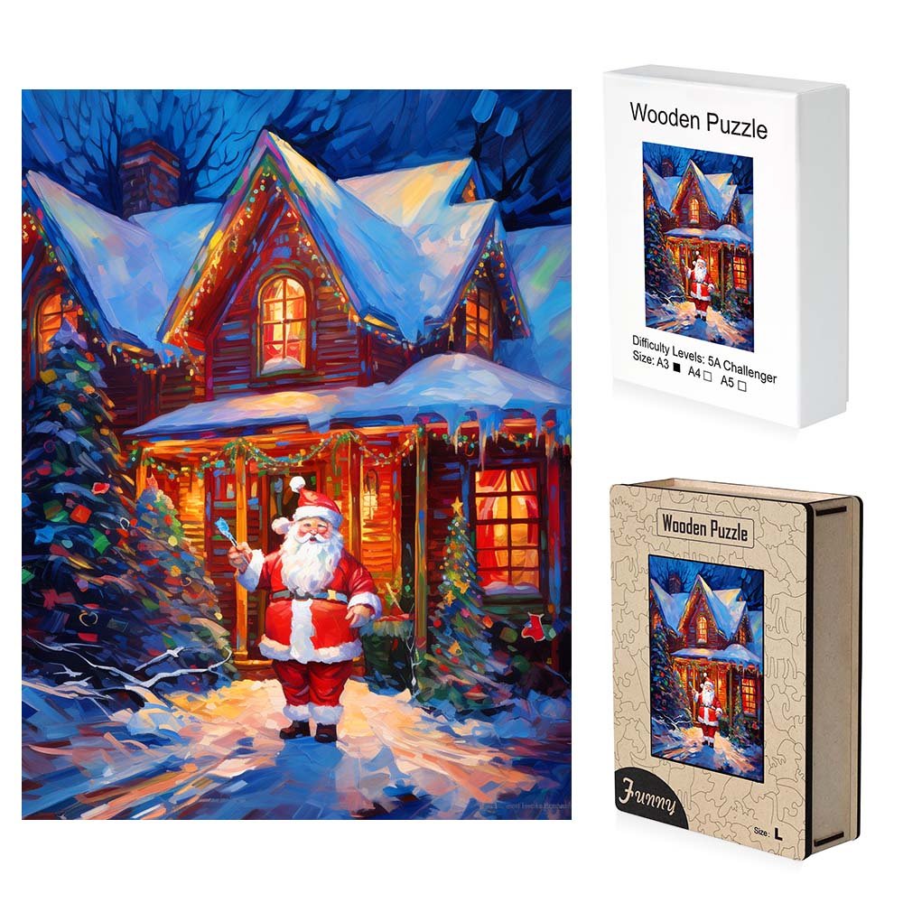 Celebrate the festive season with a wooden original jigsaw puzzle of Father Christmas! - Unipuzzles