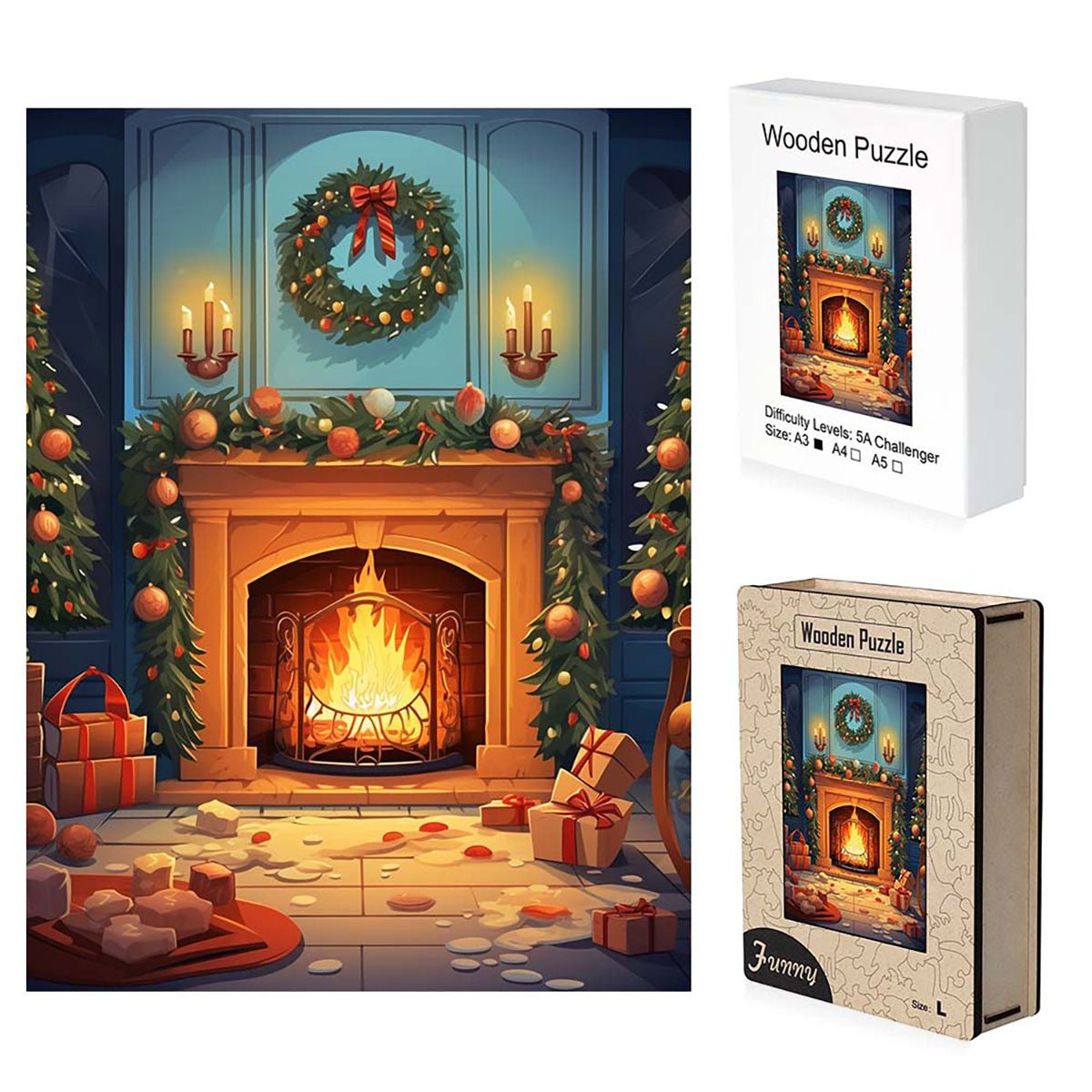 Christmas Fireplace Wooden Original Puzzle - Unipuzzles