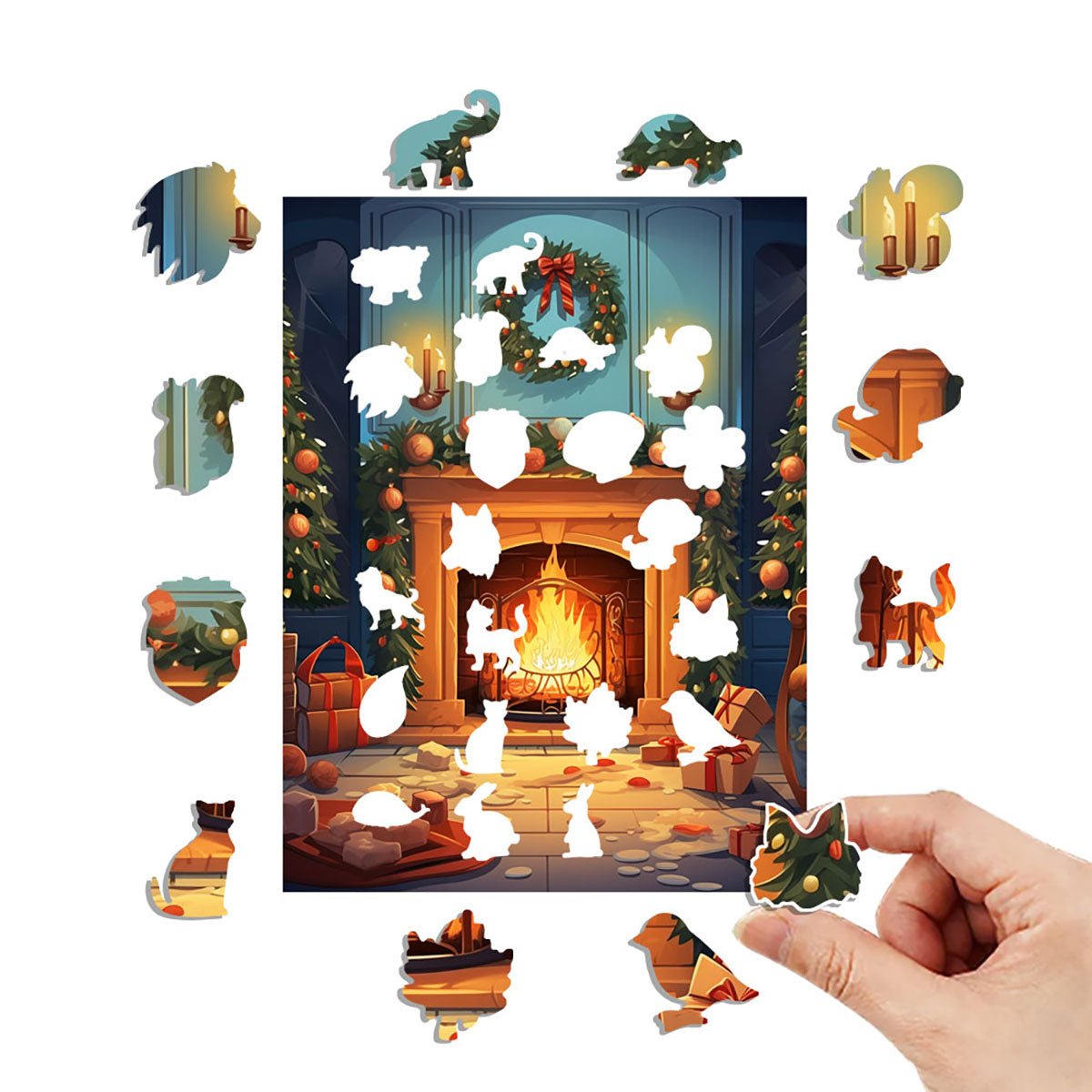 Christmas Fireplace Wooden Original Puzzle - Unipuzzles