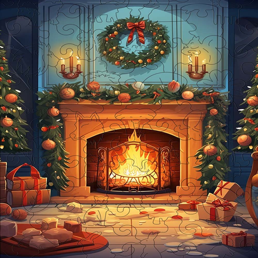 Christmas Fireplace Wooden Original Puzzle - Unipuzzles