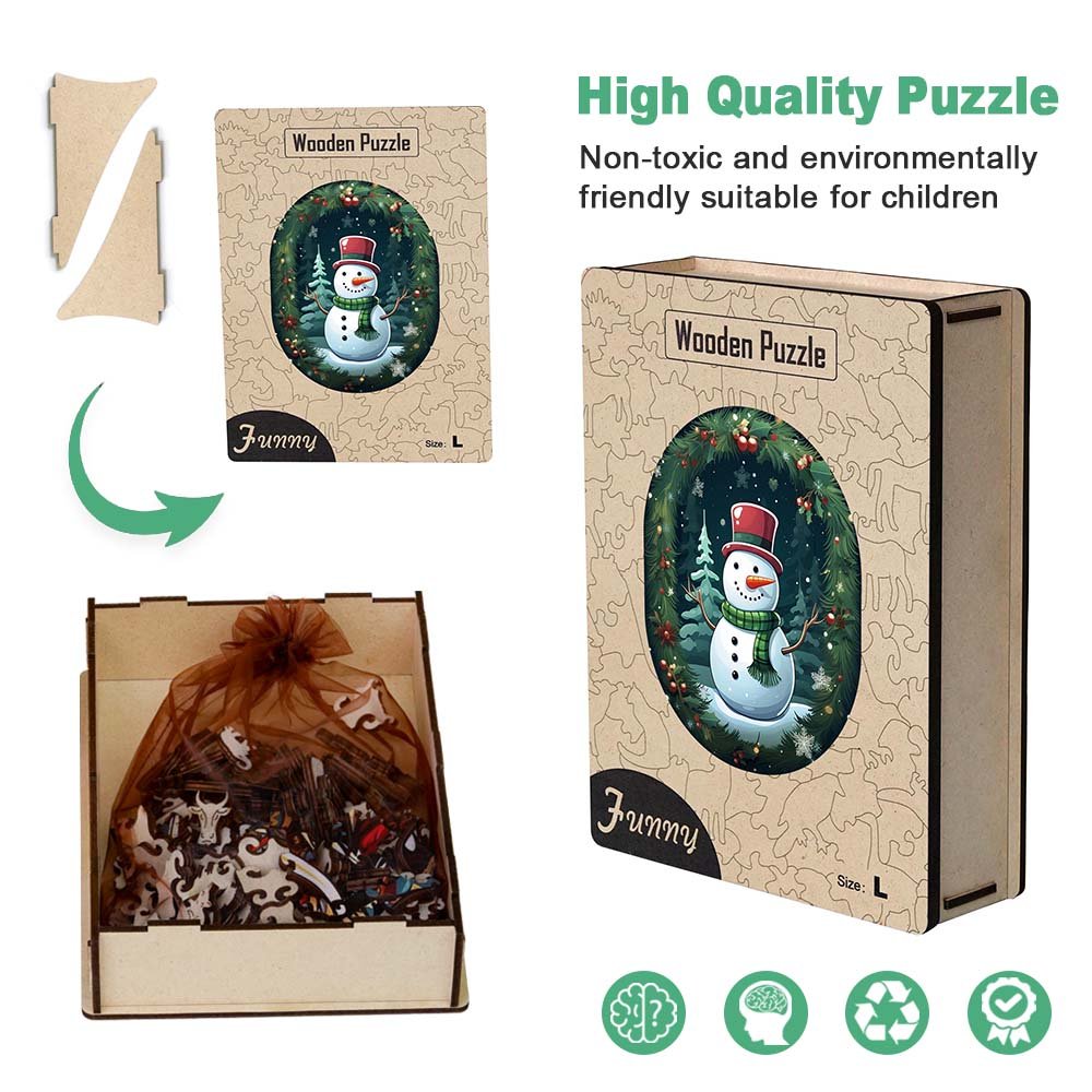 Christmas Green Scarf Snowman Wooden Puzzle - Unipuzzles