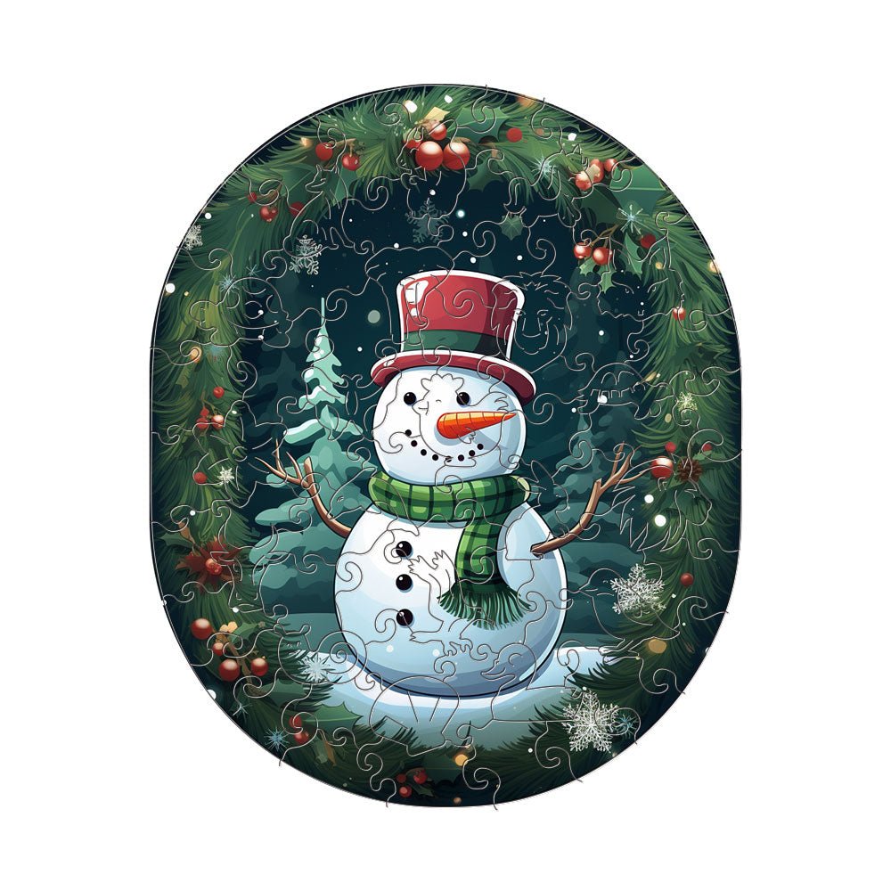 Christmas Green Scarf Snowman Wooden Puzzle - Unipuzzles