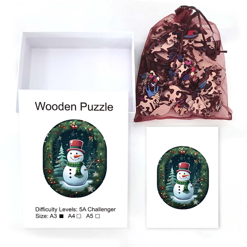 Christmas Green Scarf Snowman Wooden Puzzle - Unipuzzles