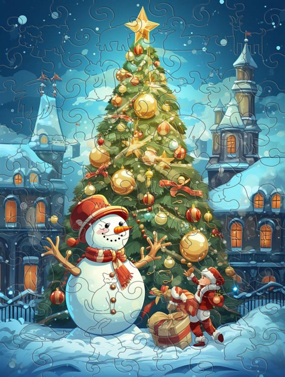 Christmas Tree and Snowman Wooden Original Puzzle - Unipuzzles