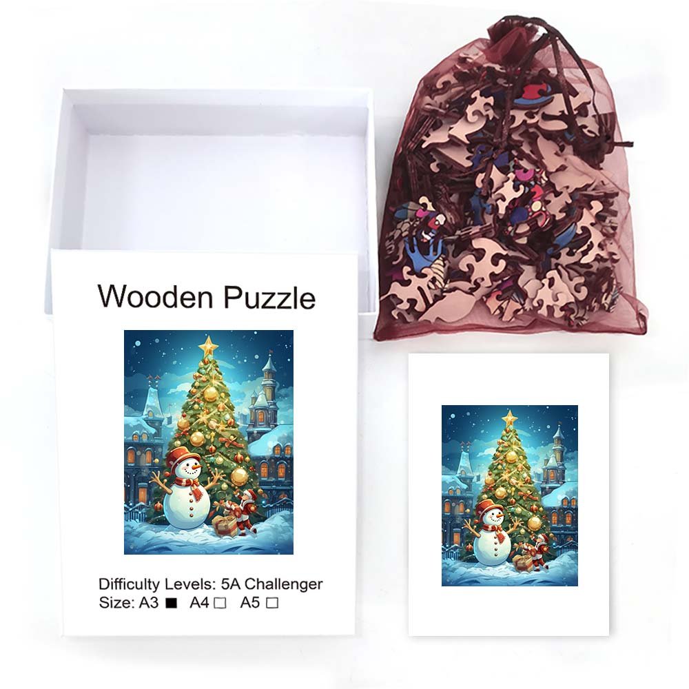 Christmas Tree and Snowman Wooden Original Puzzle - Unipuzzles