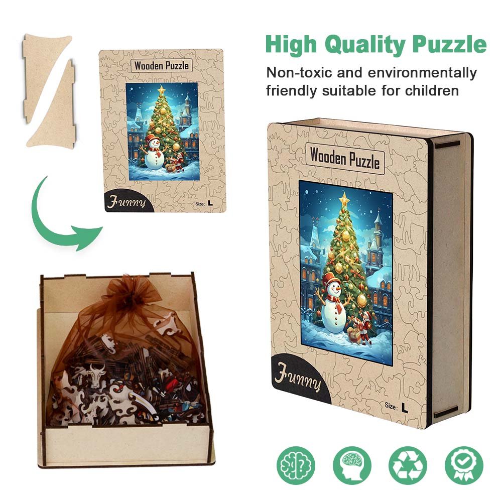 Christmas Tree and Snowman Wooden Original Puzzle - Unipuzzles