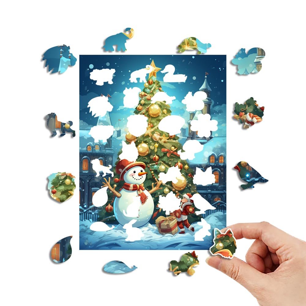 Christmas Tree and Snowman Wooden Original Puzzle - Unipuzzles