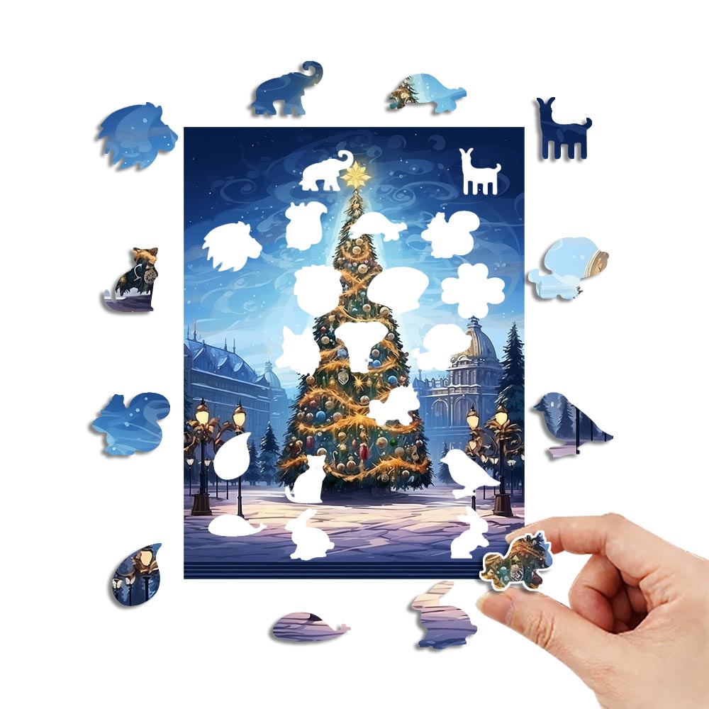 Christmas Tree in the Square Wooden Original Jigsaw Puzzle - Unipuzzles