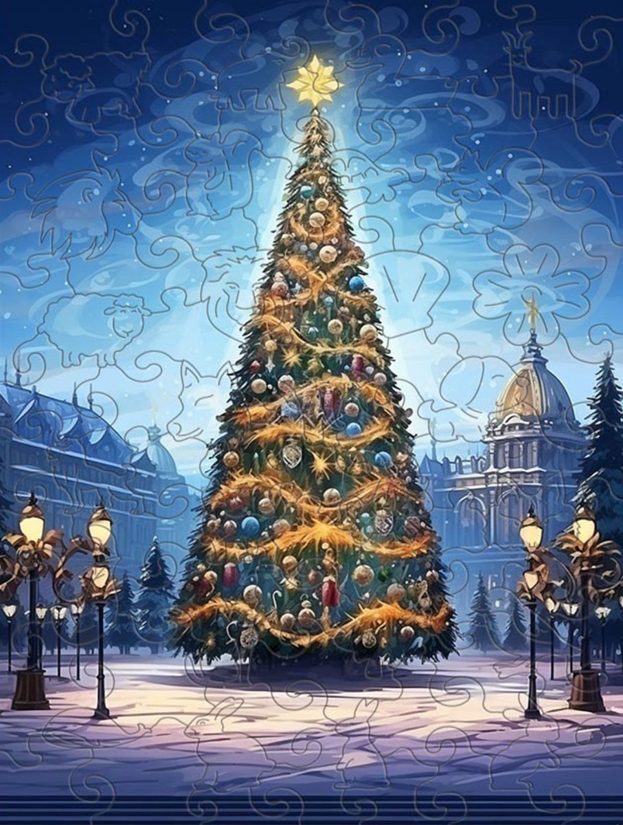 Christmas Tree in the Square Wooden Original Jigsaw Puzzle - Unipuzzles