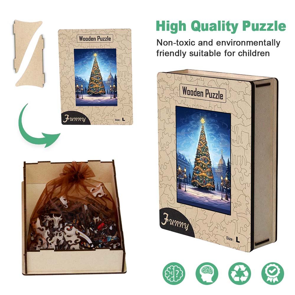 Christmas Tree in the Square Wooden Original Jigsaw Puzzle - Unipuzzles