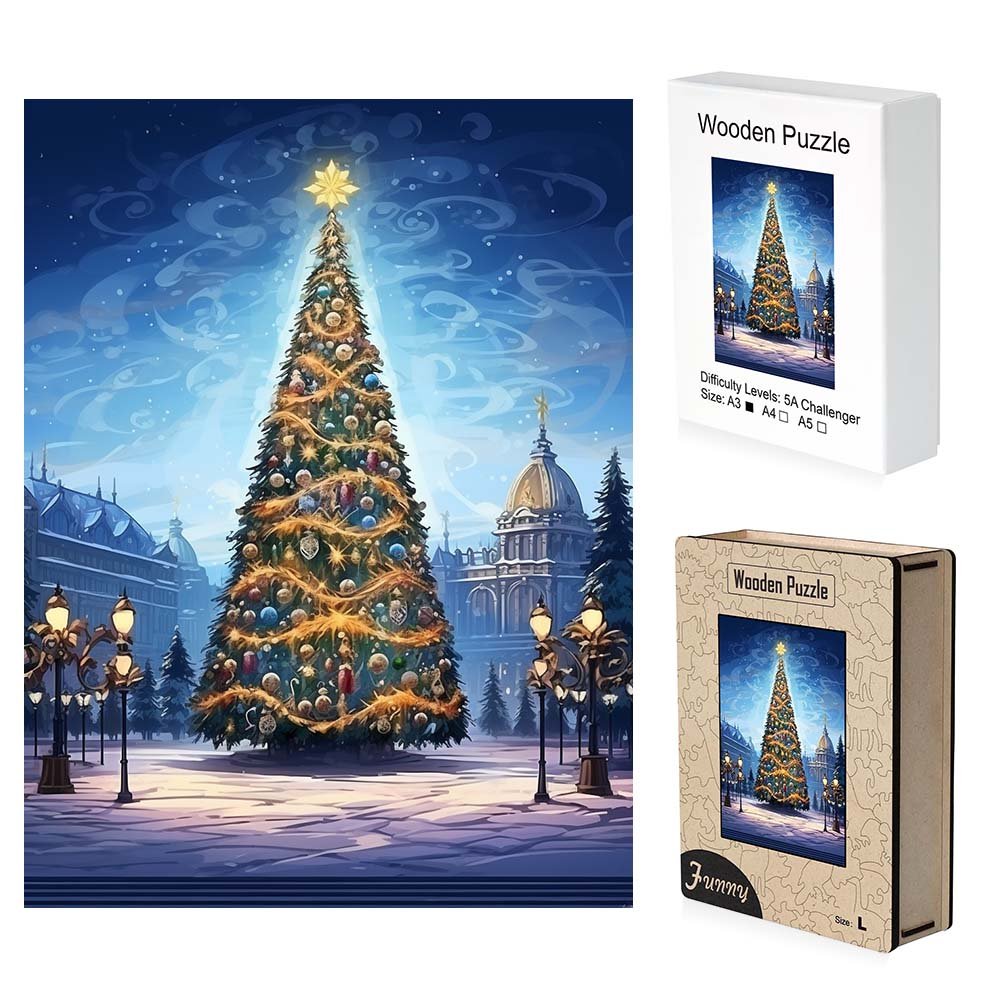 Christmas Tree in the Square Wooden Original Jigsaw Puzzle - Unipuzzles