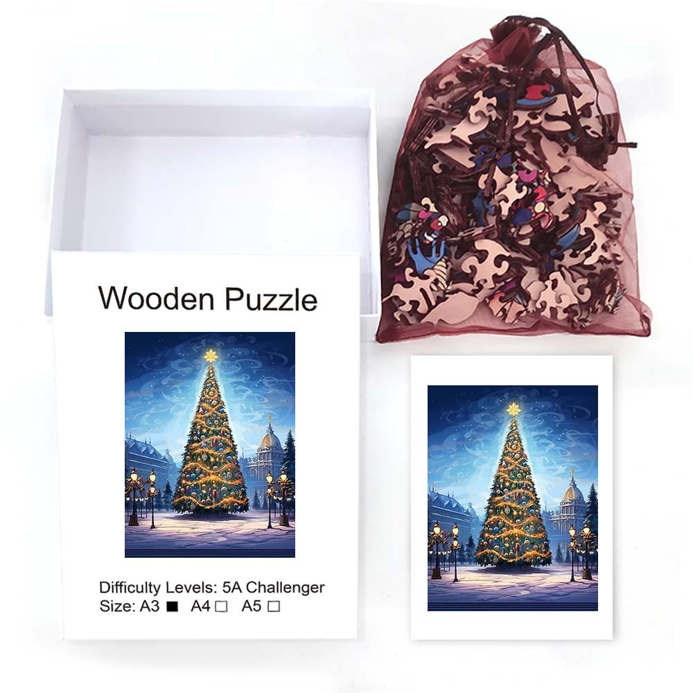 Christmas Tree in the Square Wooden Original Jigsaw Puzzle - Unipuzzles