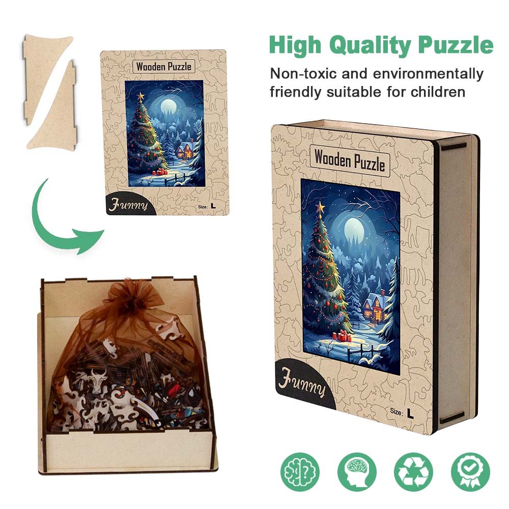 Christmas tree outside the house wooden original jigsaw puzzle - Unipuzzles