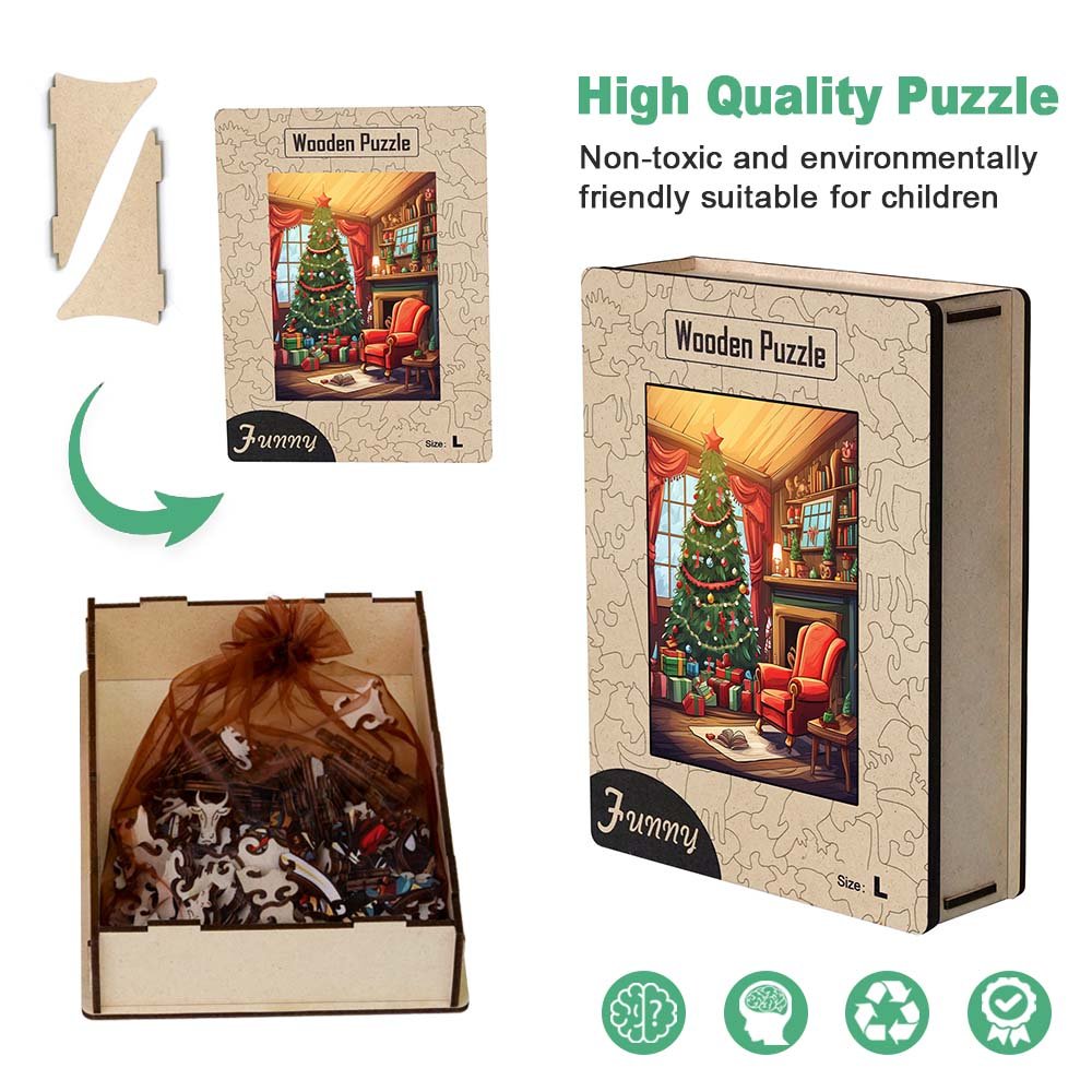 Christmas Tree Pile of Presents Wooden Original Jigsaw Puzzle - Unipuzzles