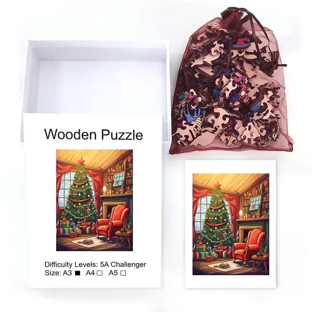 Christmas Tree Pile of Presents Wooden Original Jigsaw Puzzle - Unipuzzles