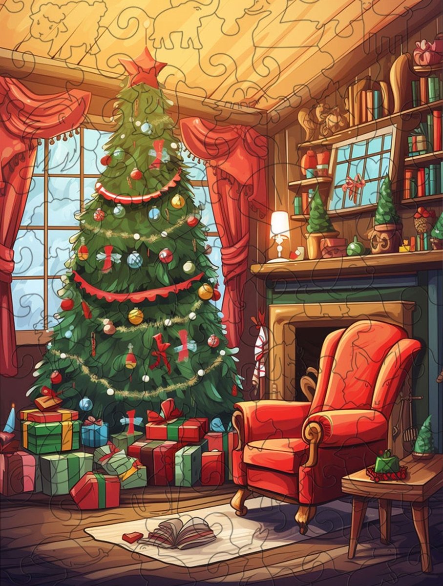 Christmas Tree Pile of Presents Wooden Original Jigsaw Puzzle - Unipuzzles