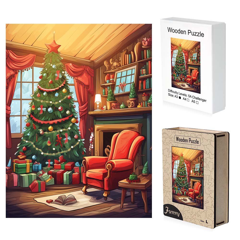 Christmas Tree Pile of Presents Wooden Original Jigsaw Puzzle - Unipuzzles
