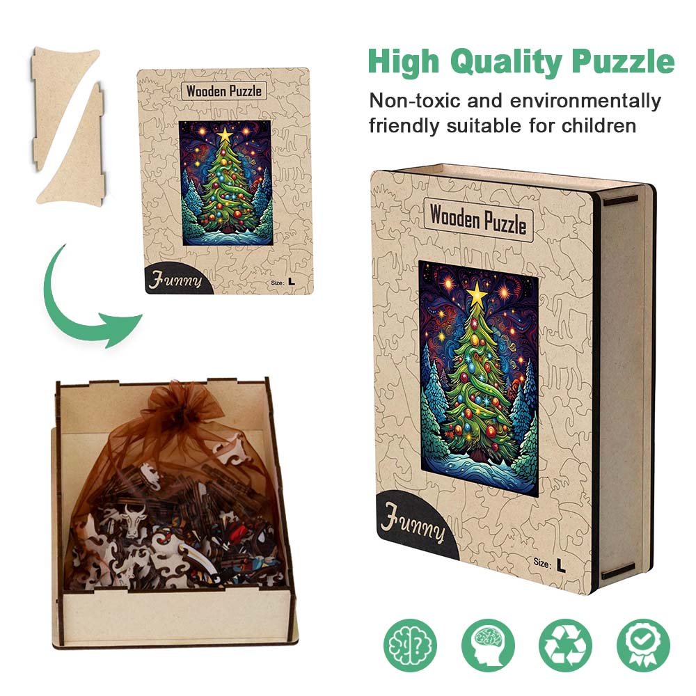 Christmas Tree Wooden Puzzle with Decorated Coloured Glass Balls - Unipuzzles