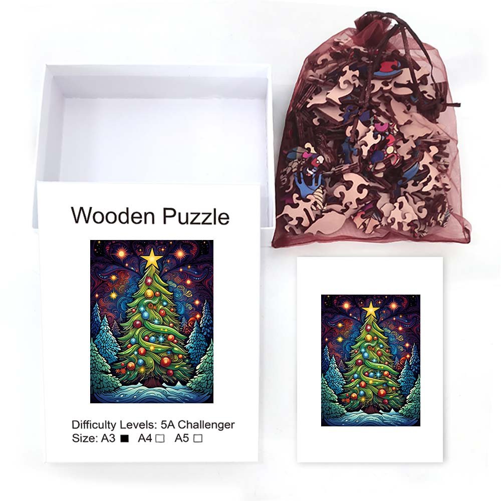 Christmas Tree Wooden Puzzle with Decorated Coloured Glass Balls - Unipuzzles