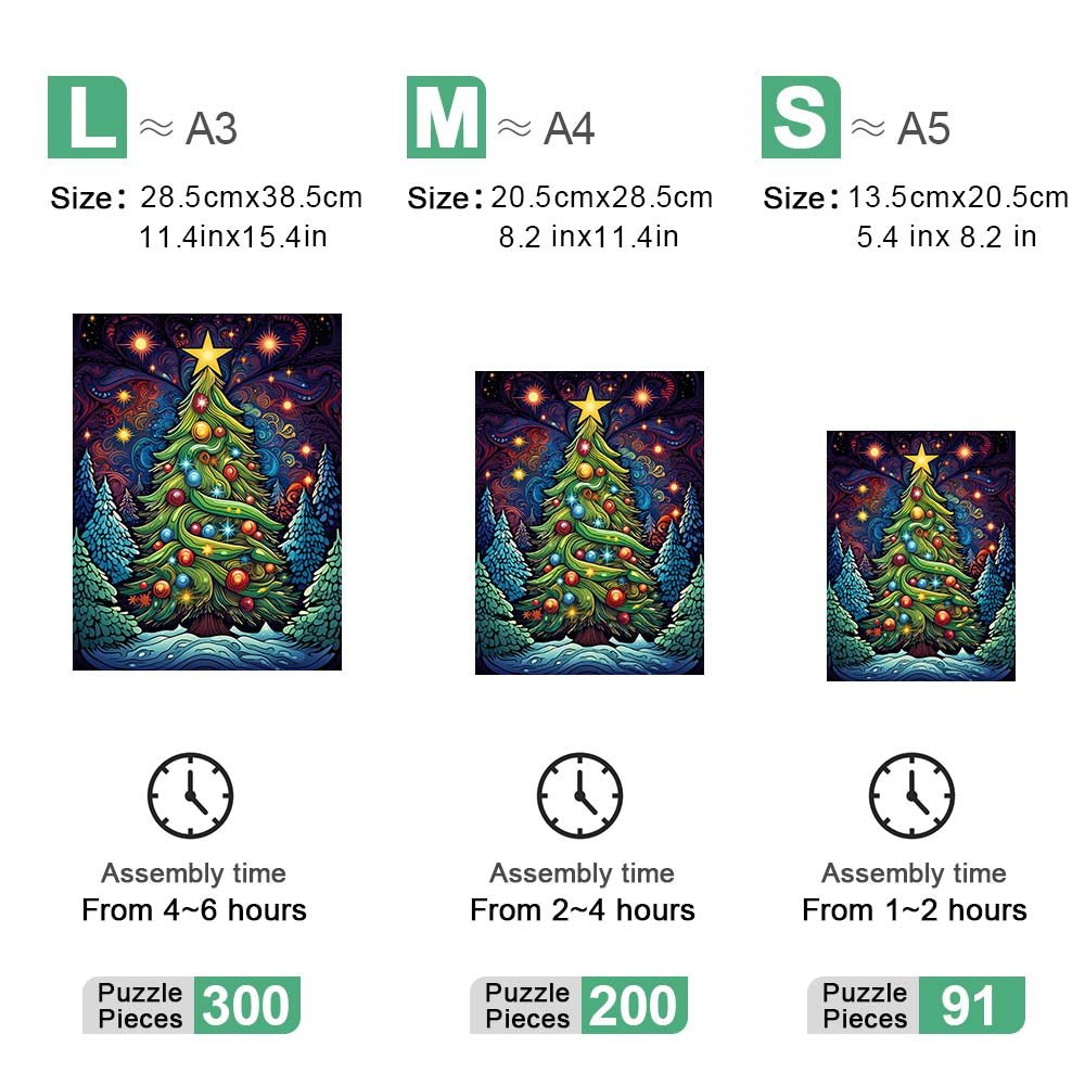 Christmas Tree Wooden Puzzle with Decorated Coloured Glass Balls - Unipuzzles