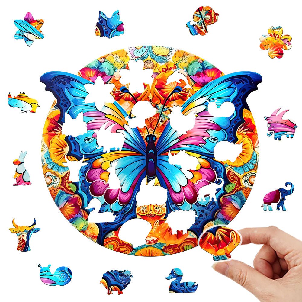 Colorful floral decoration butterfly wooden jigsaw puzzle - Unipuzzles
