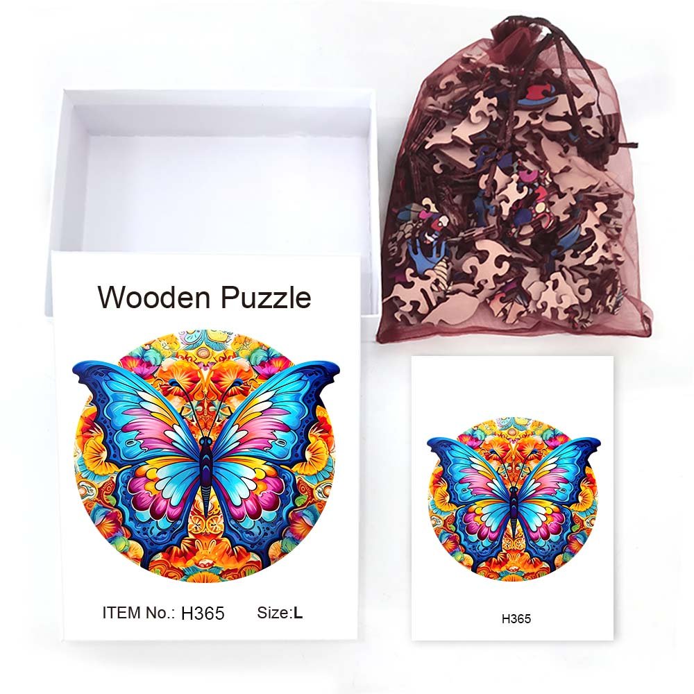 Colorful floral decoration butterfly wooden jigsaw puzzle - Unipuzzles