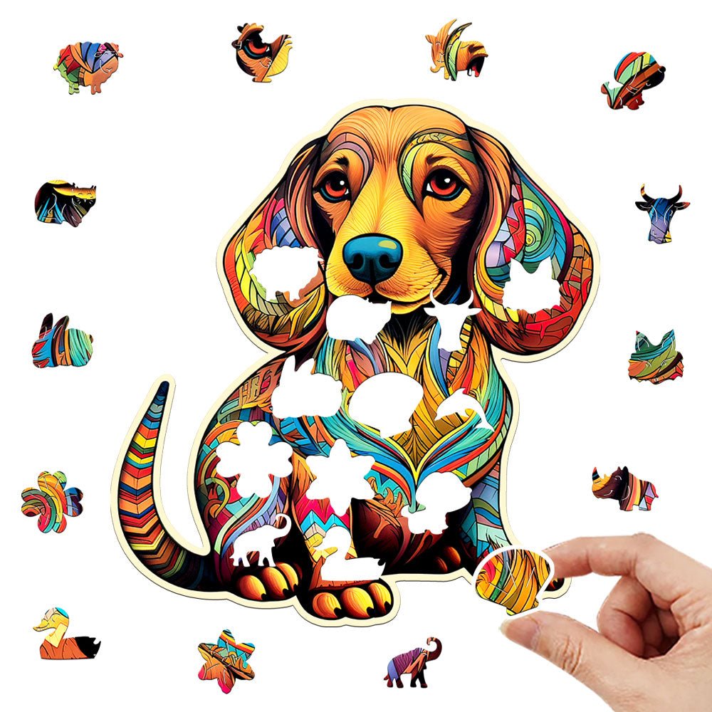 Colorful simple dog original wooden puzzle - Unipuzzles