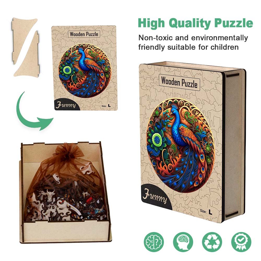 Colorfull Peacock Wooden Jigsaw Puzzles - Unipuzzles